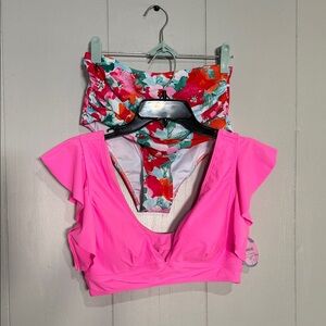 Vibrant Pink Ruffled 2 piece swimsuit